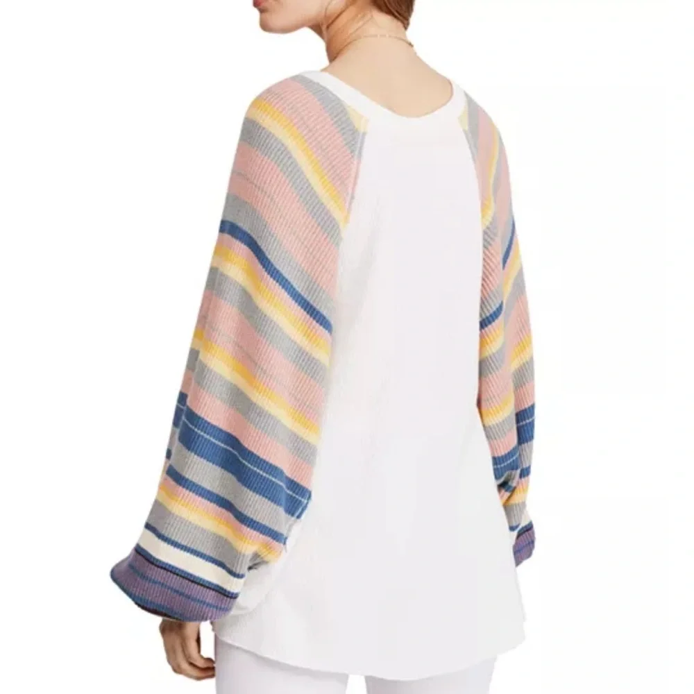 Free‎ People Rainbow Dreams Balloon-Sleeve Boho Top Size M